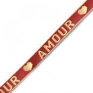 Lint met tekst "Amour" Warm red-beige